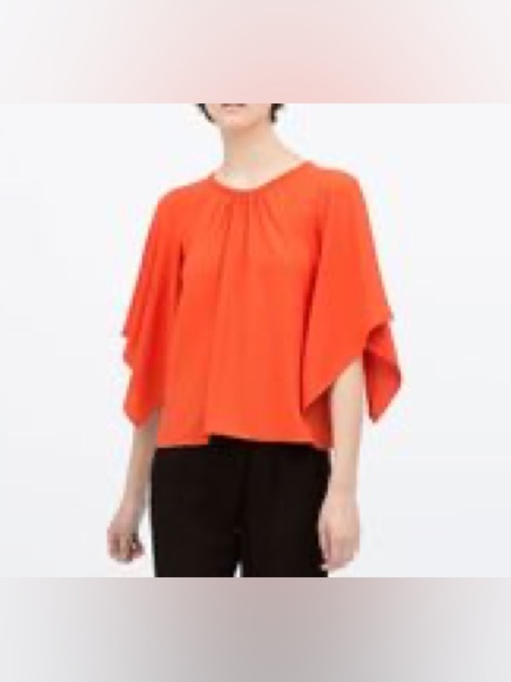 Zara Woman Bright Orange Draped Flutter Sleeve Blouse Size S